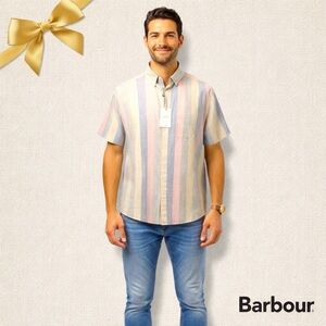 Barbour XXL Portwell Summer Fit Multicolored Striped Shirt Linen Cotton NWT
